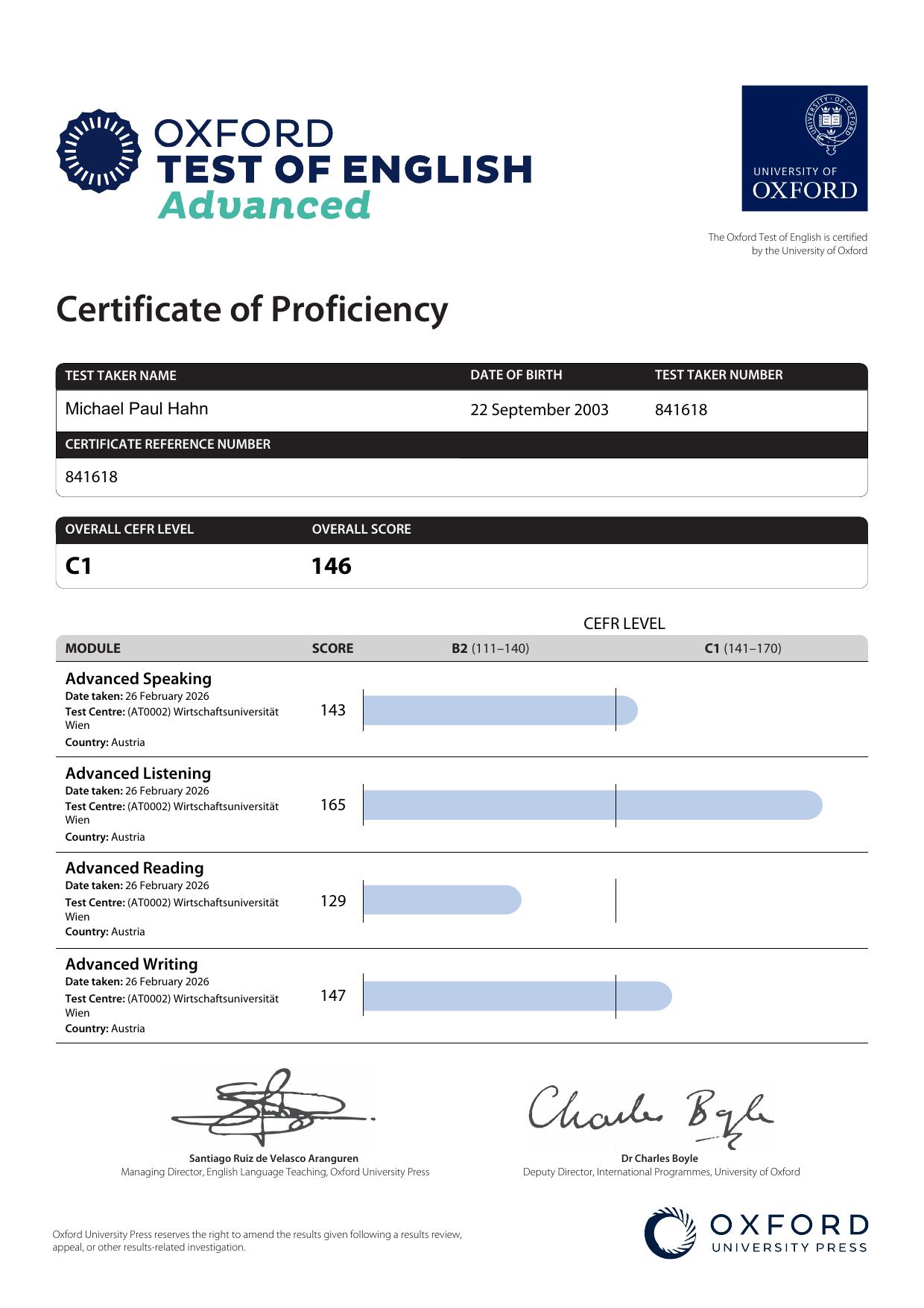 Chứng chỉ Oxford Test of English Advanced